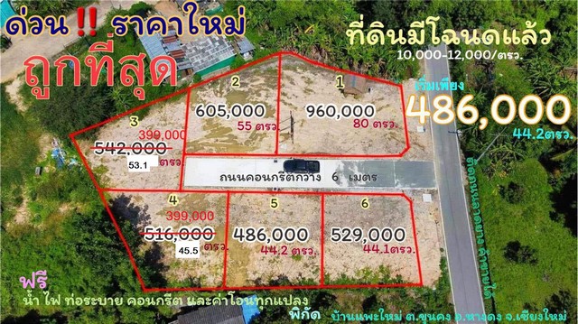 ขายที่ดินแบ่งเริ่ม 53ว.399,000บ. ฟรีโอน สาธารณูปโภคครบ ใกล้จังเกิ้ล คาเฟ่ บ้านถวาย ต.ขุนคง อ.หางดง เชียงใหม่